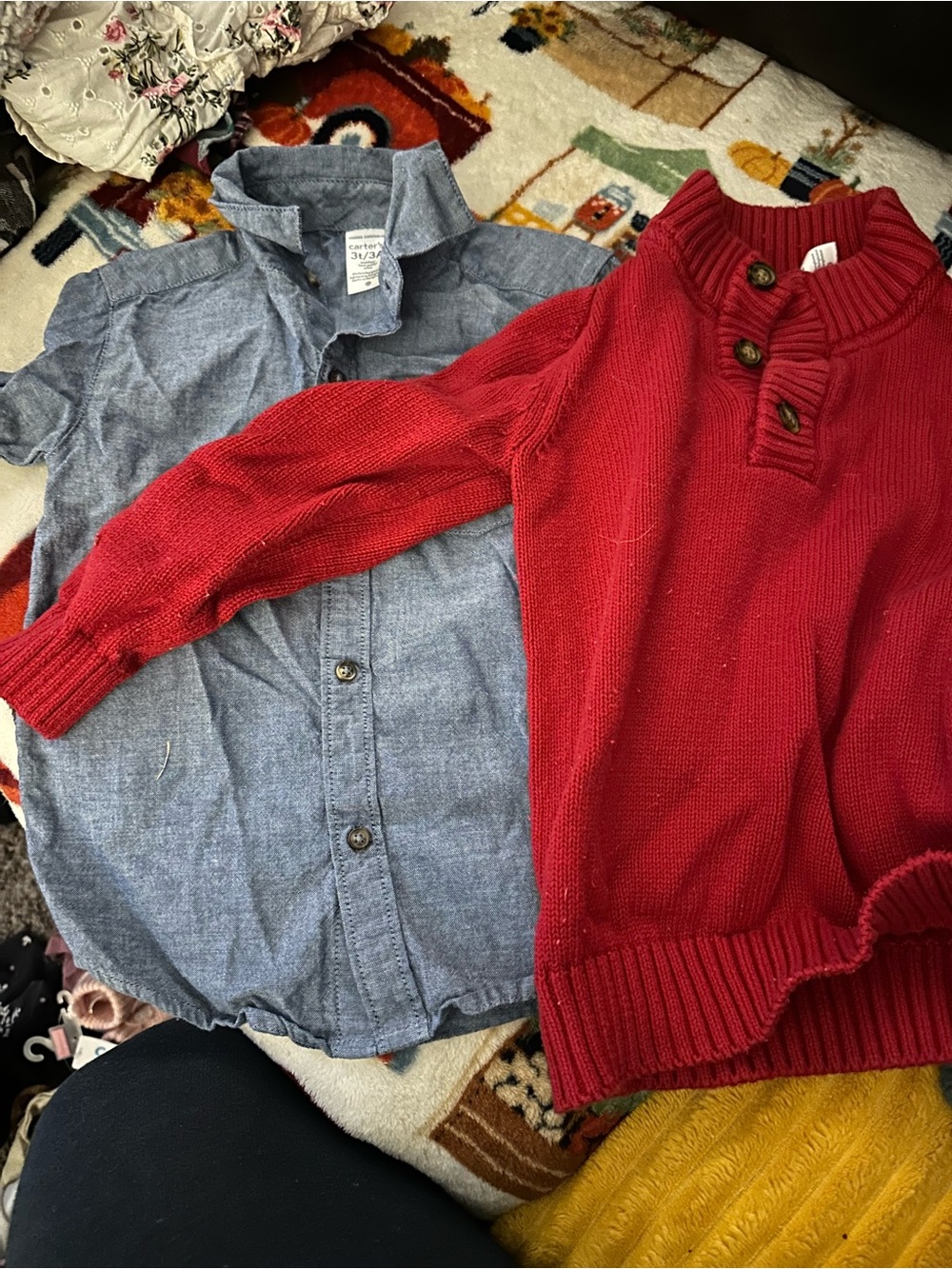 Carter's Red Knit Button-Neck Sweater